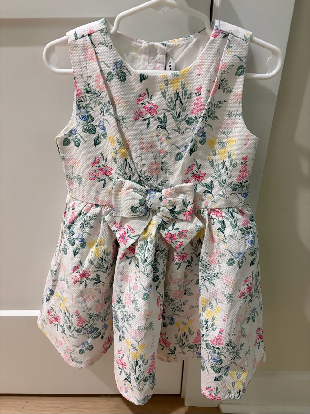 NWT Janie and Jack White Floral Bow Dress with Pink, Yellow and Green Accents